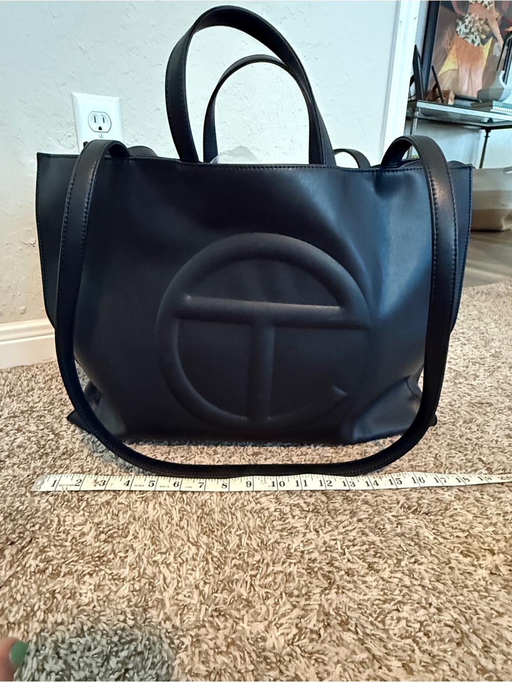 Telfar Black Vegan Leather Tote Bag with Embossed Logo